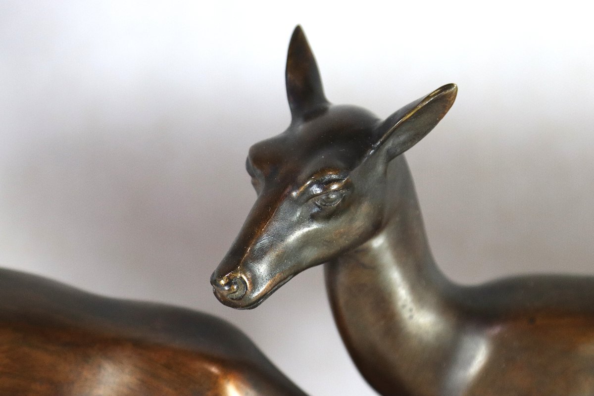 Lucien ALLIOT "dit LUC ", Sculpture en bronze " Deux biches ", Art Déco, 1930-photo-1