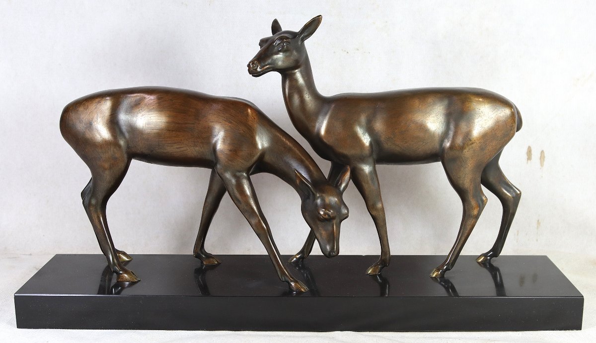 Lucien ALLIOT "dit LUC ", Sculpture en bronze " Deux biches ", Art Déco, 1930