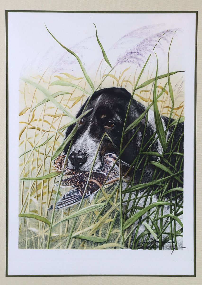 Léon Danchin (1887–1938), Lithograph "dog With A Woodcock," 20th Century-photo-2