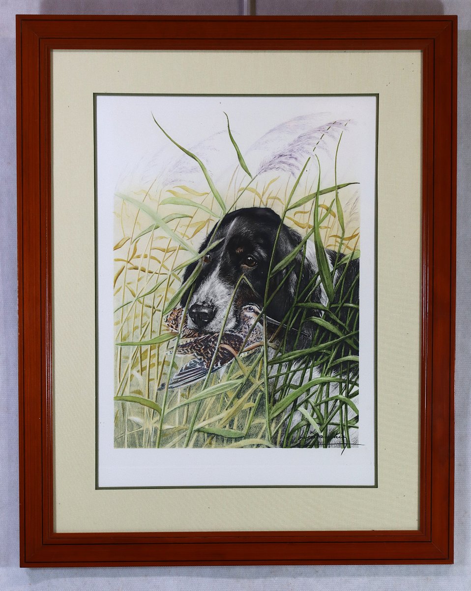 Léon Danchin (1887–1938), Lithograph "dog With A Woodcock," 20th Century