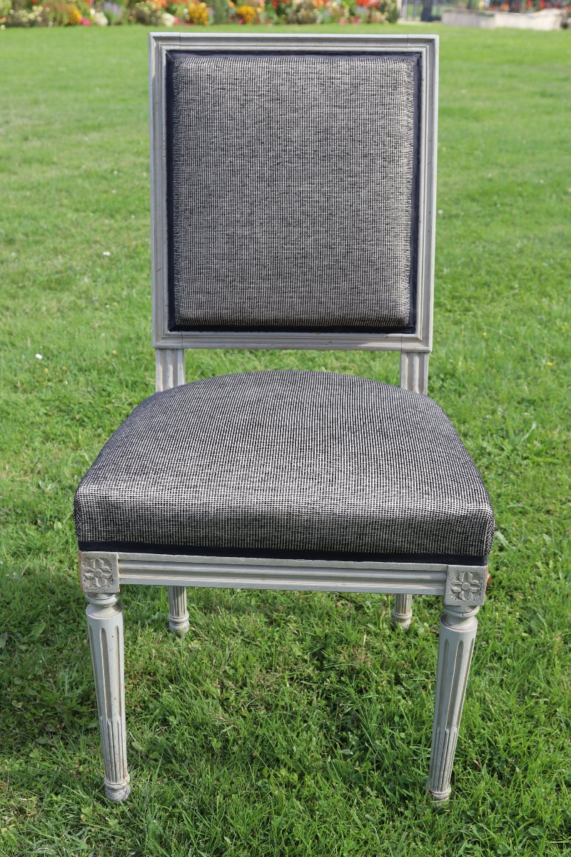 Set Of 6 Painted Wooden Chairs, 16th-century Style, Early 20th Century-photo-4