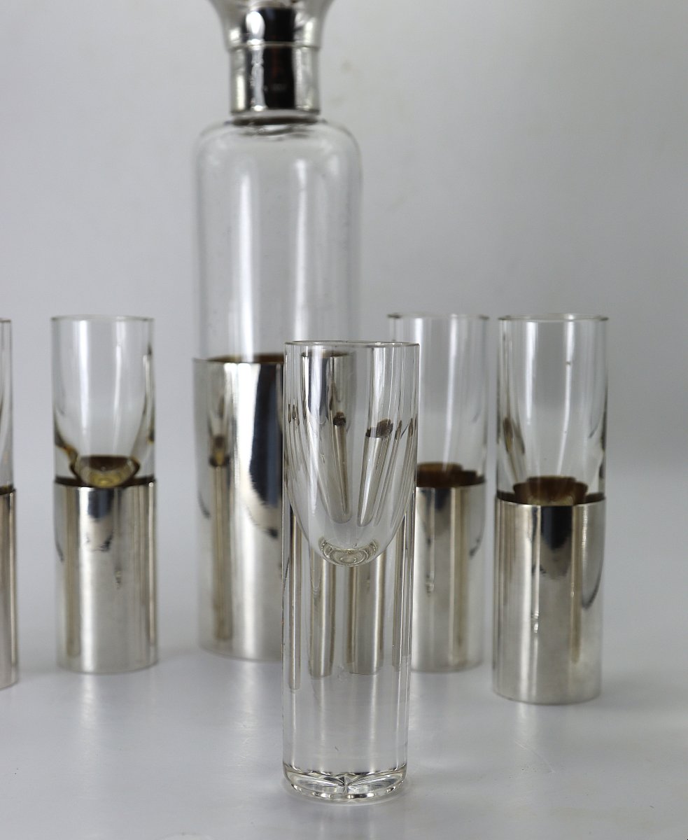 Service à liqueur, Argent et cristal, Italie XXe-photo-4