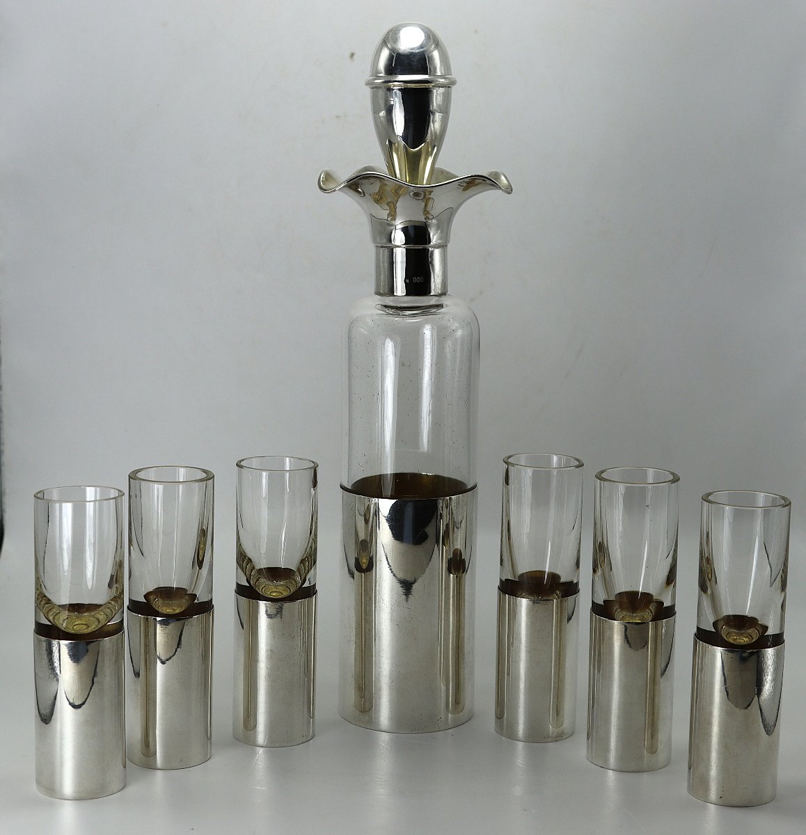 Service à liqueur, Argent et cristal, Italie XXe