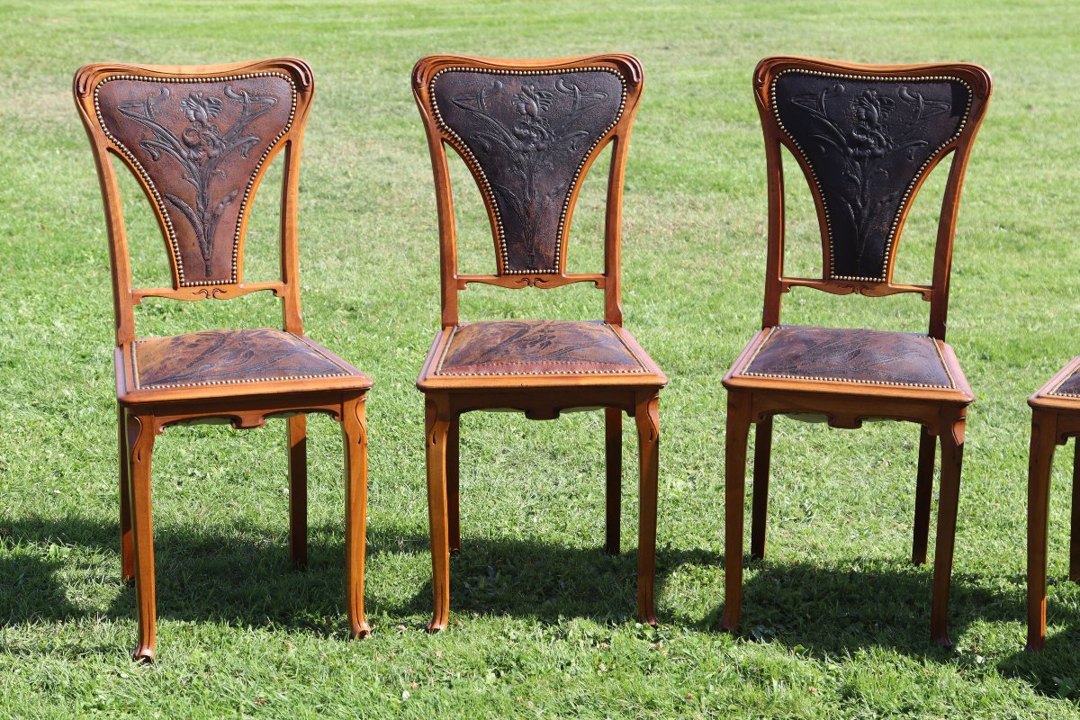 Camille Gauthier (1870–1963) & Paul Poinsignon Set Of Six Art Nouveau Chairs, 1890-photo-2