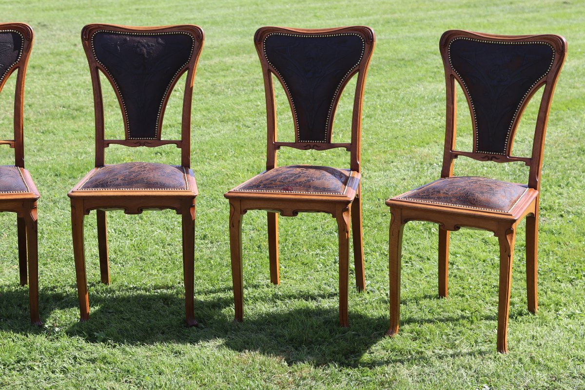Camille Gauthier (1870–1963) & Paul Poinsignon Set Of Six Art Nouveau Chairs, 1890-photo-3