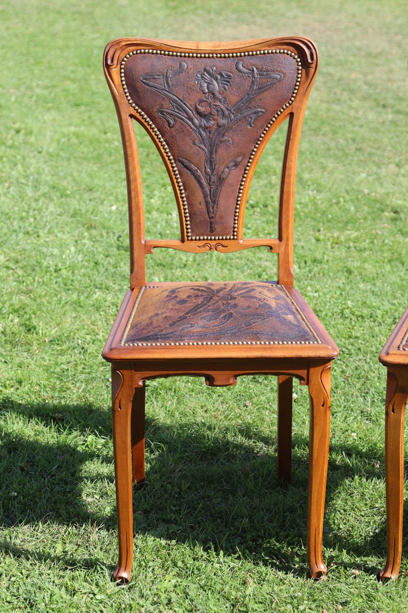 Camille Gauthier (1870–1963) & Paul Poinsignon Set Of Six Art Nouveau Chairs, 1890-photo-4