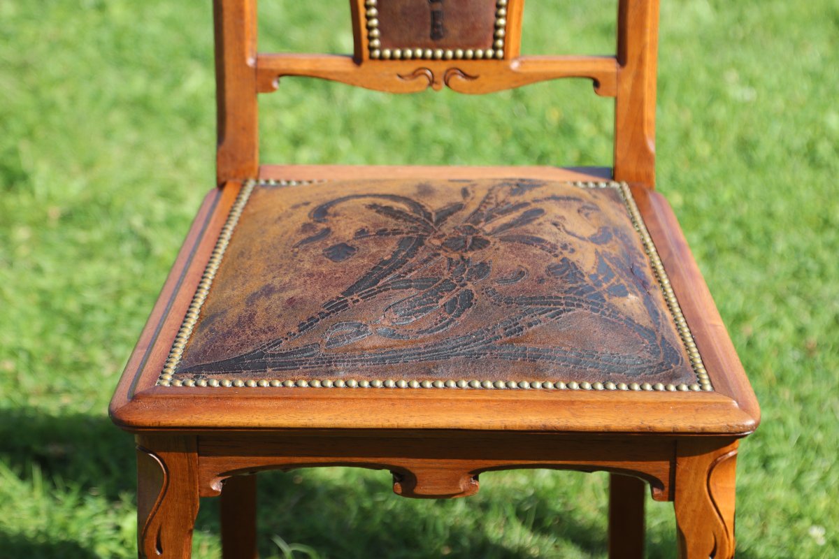 Camille Gauthier (1870–1963) & Paul Poinsignon Set Of Six Art Nouveau Chairs, 1890-photo-2