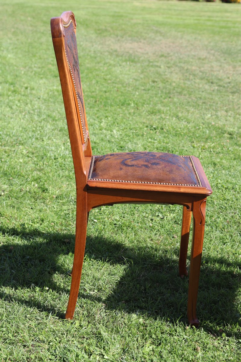 Camille Gauthier (1870–1963) & Paul Poinsignon Set Of Six Art Nouveau Chairs, 1890-photo-3