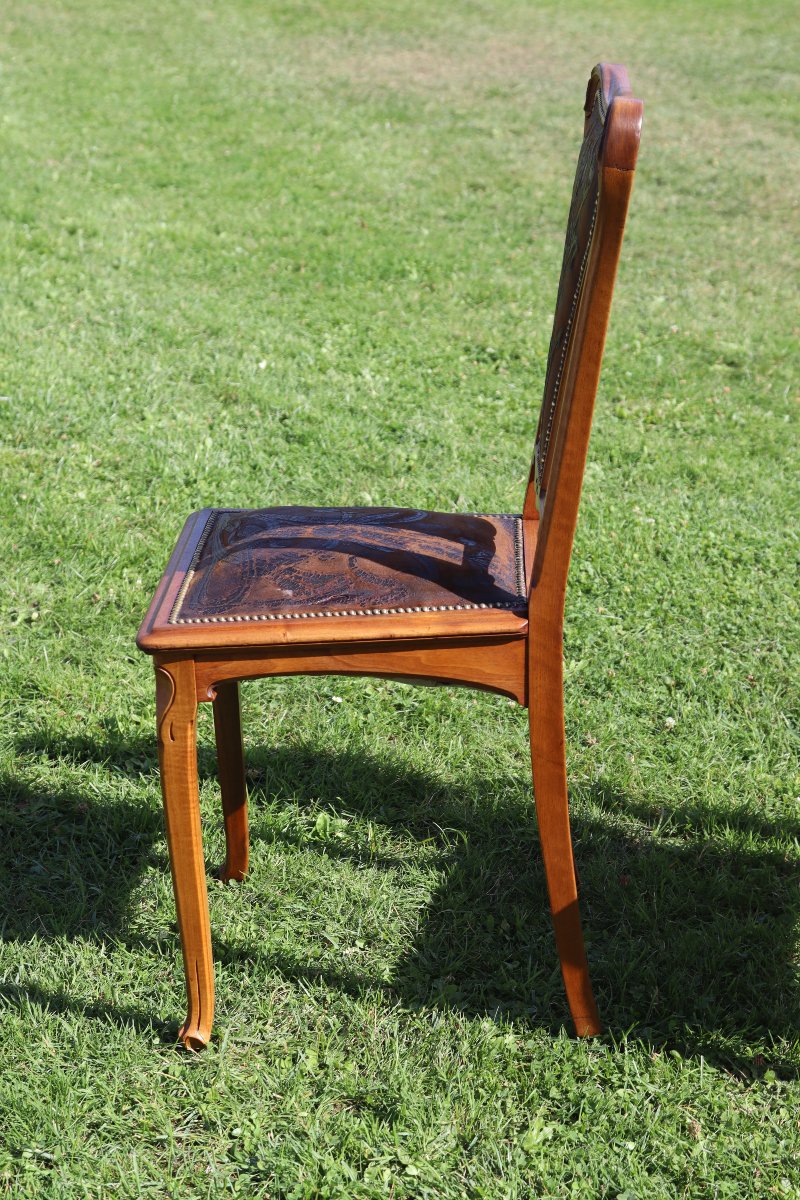 Camille Gauthier (1870–1963) & Paul Poinsignon Set Of Six Art Nouveau Chairs, 1890-photo-5