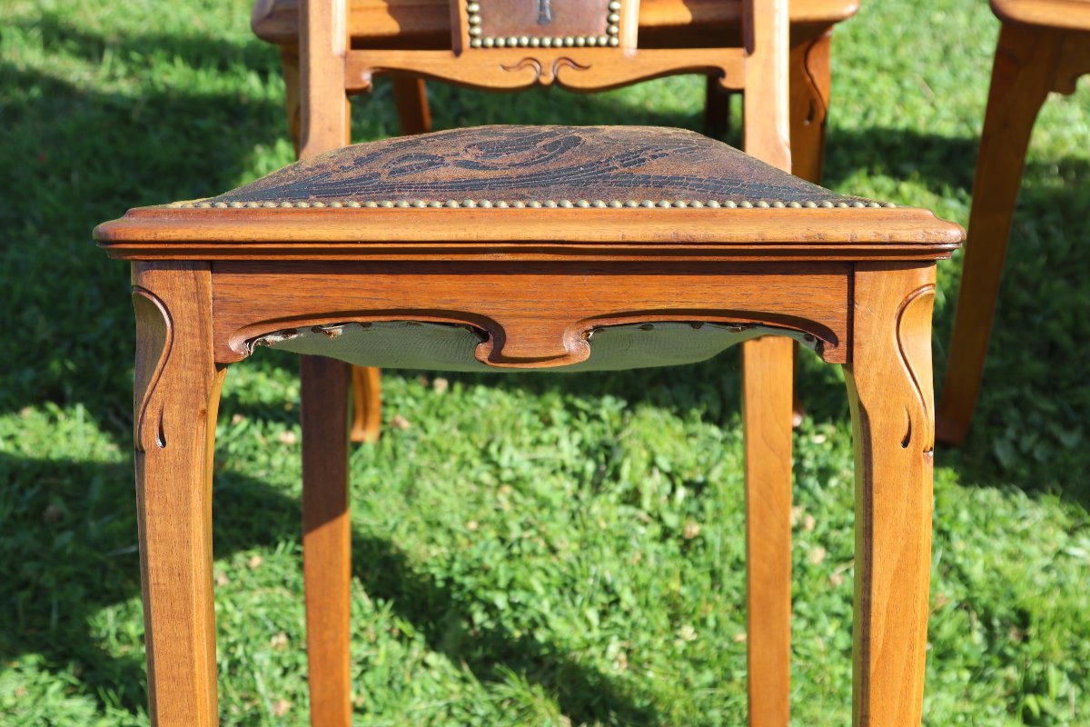 Camille Gauthier (1870–1963) & Paul Poinsignon Set Of Six Art Nouveau Chairs, 1890-photo-8