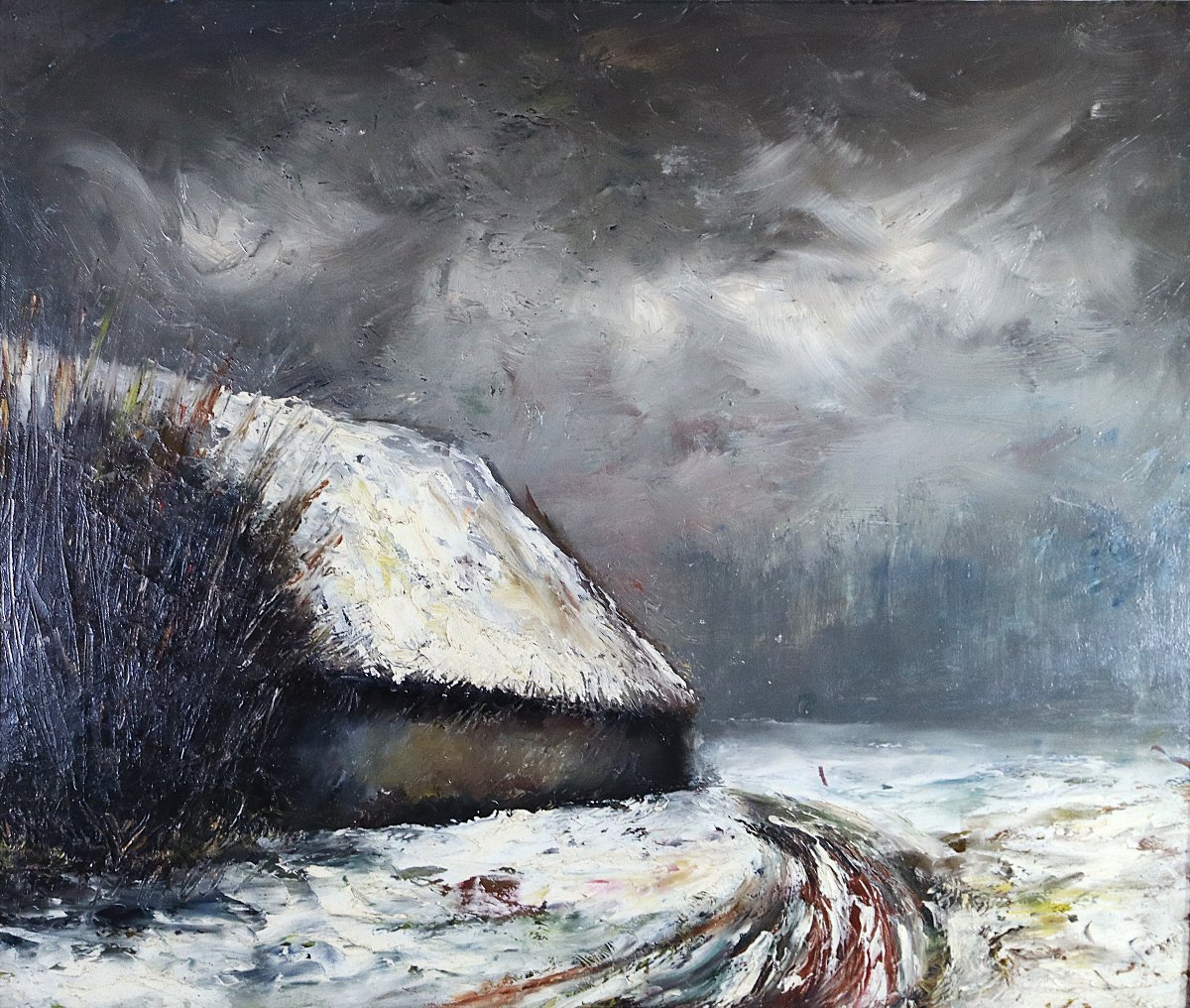 Painting Titled "snowy Landscape," Signed And Dated 1960-photo-2