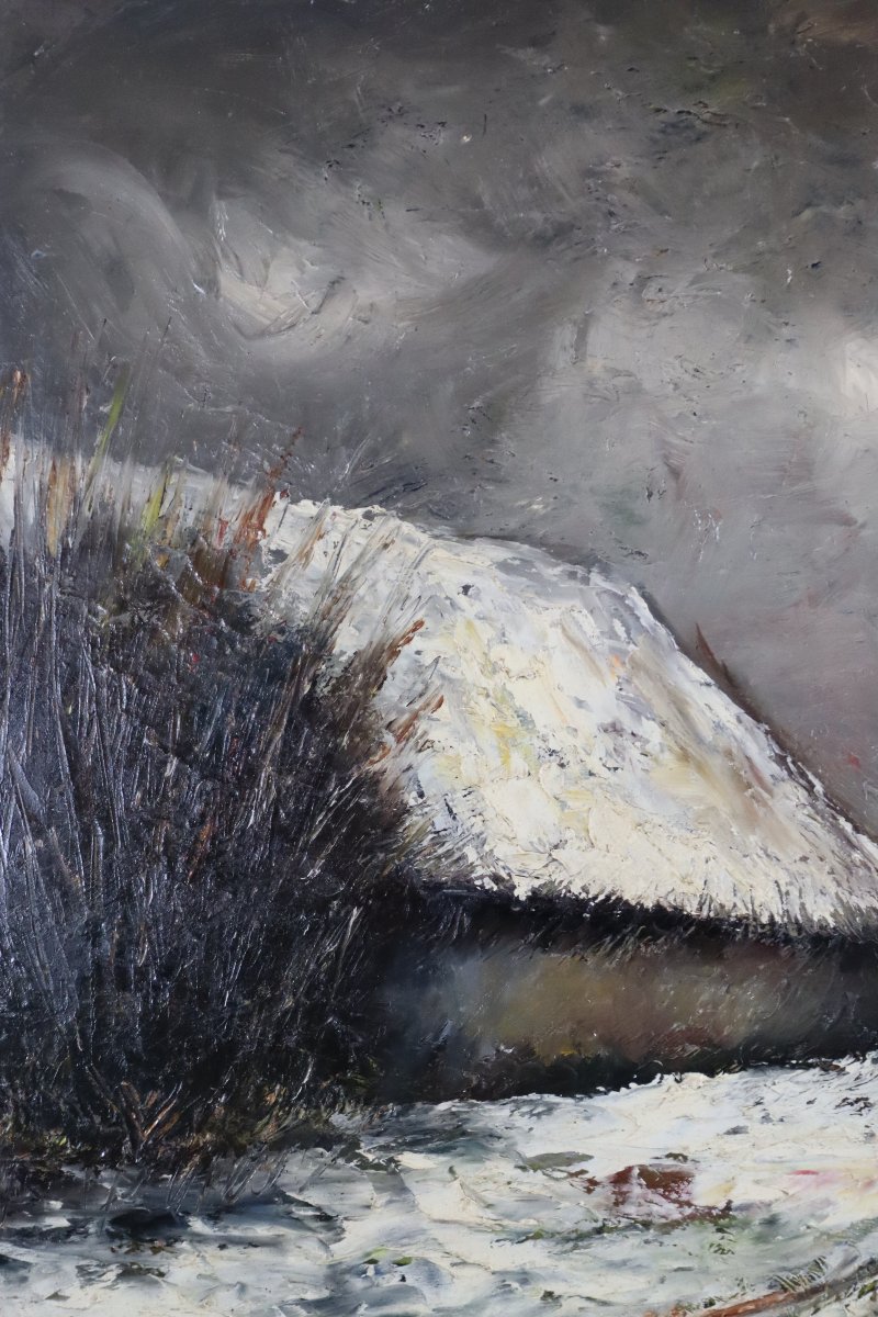 Painting Titled "snowy Landscape," Signed And Dated 1960-photo-1