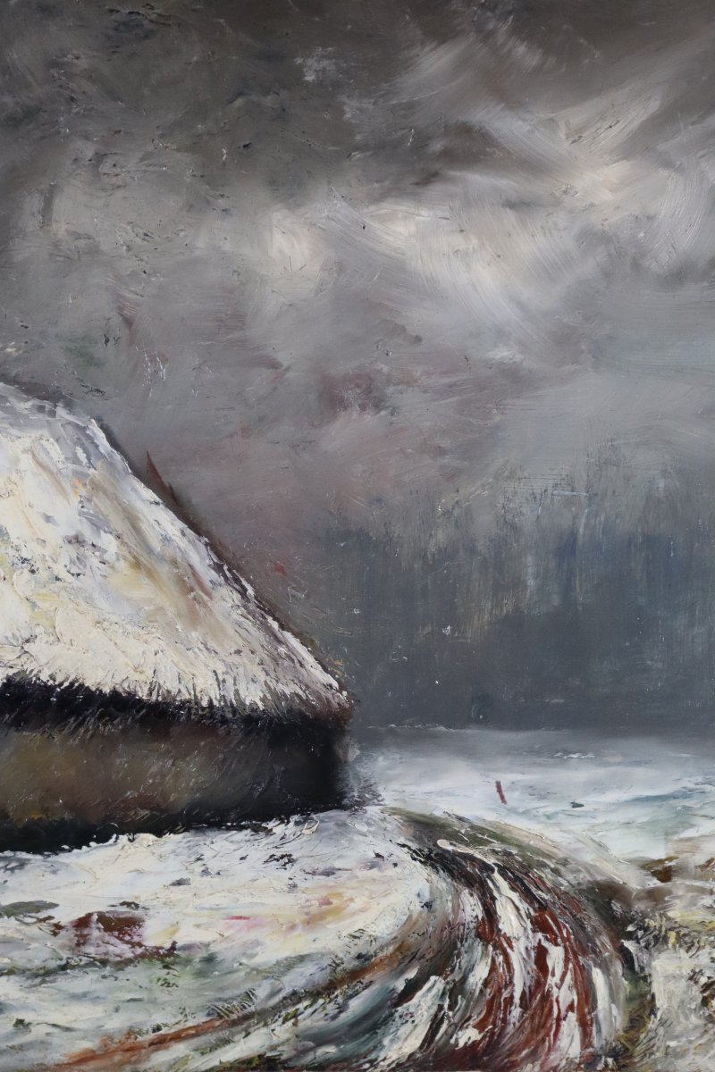 Painting Titled "snowy Landscape," Signed And Dated 1960-photo-2