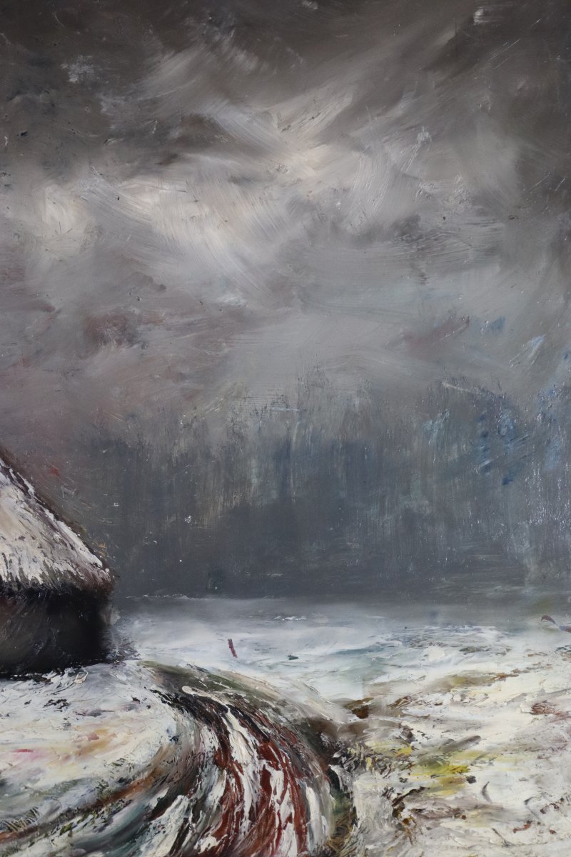 Painting Titled "snowy Landscape," Signed And Dated 1960-photo-3