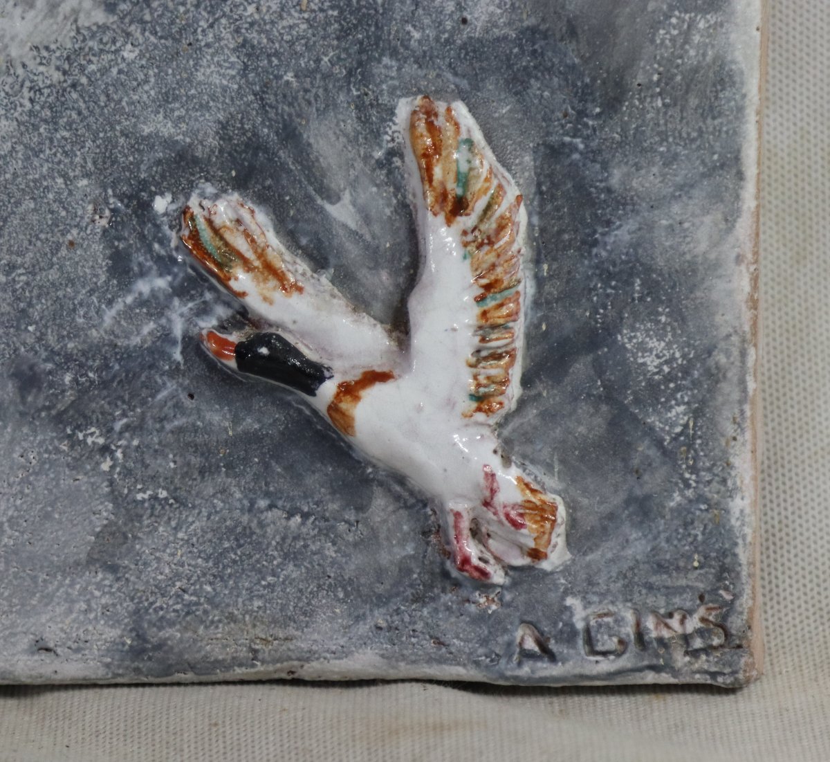 A.gins (19th–20th Centuries), Glazed Terracotta Plaque Depicting “flying Wild Ducks,” Circa 1940-photo-1