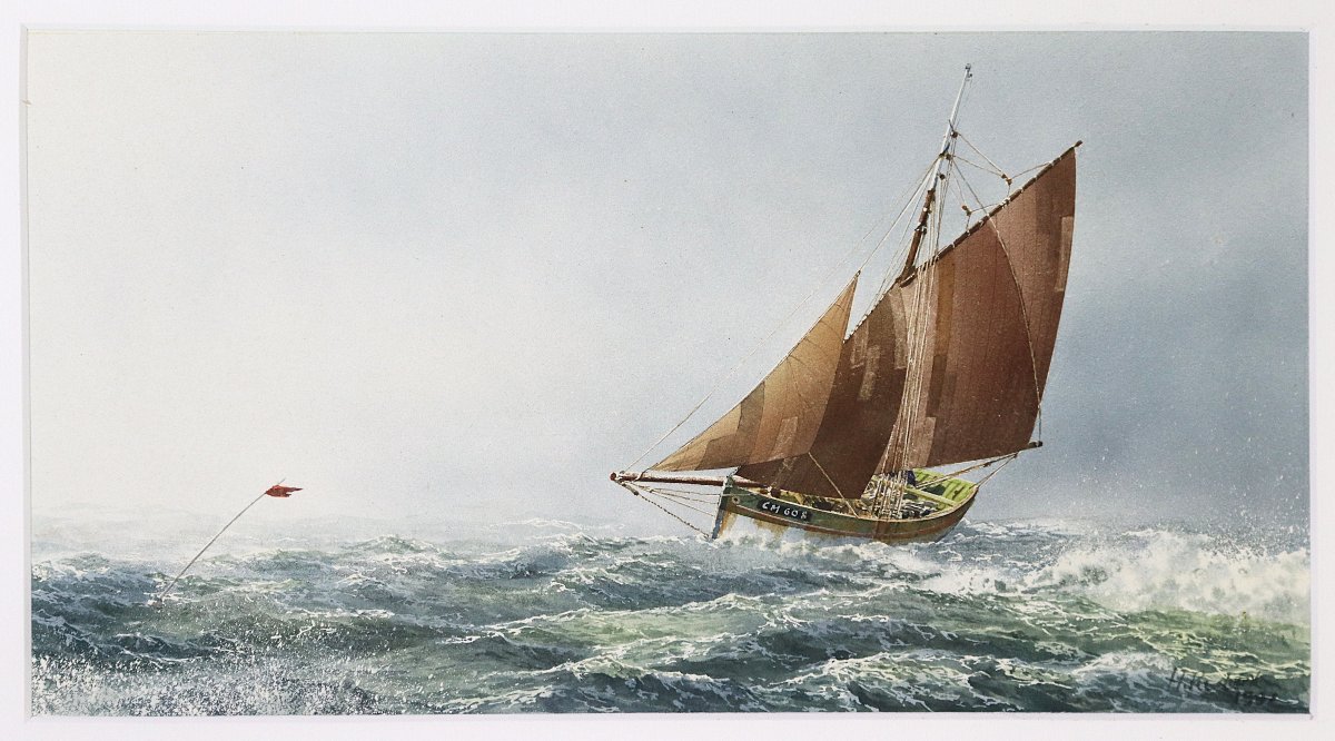 Hervé RICHARD (1952), Aquarelle " Caseyeur dans la brume ", XXe-photo-2