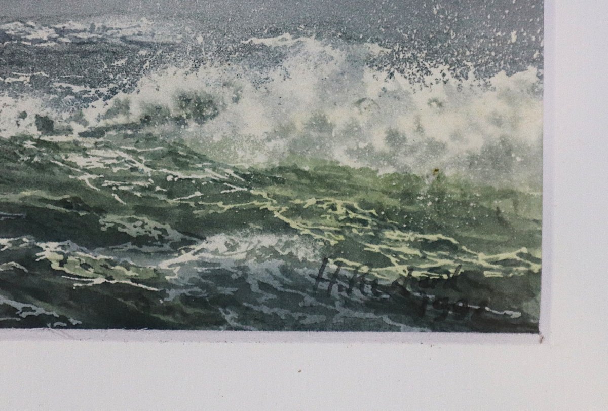 Hervé RICHARD (1952), Aquarelle " Caseyeur dans la brume ", XXe-photo-1