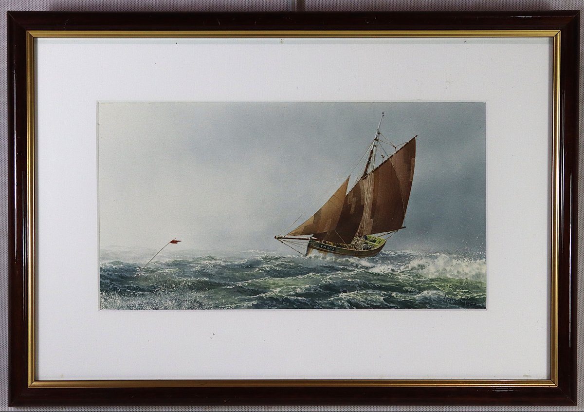 Hervé RICHARD (1952), Aquarelle " Caseyeur dans la brume ", XXe