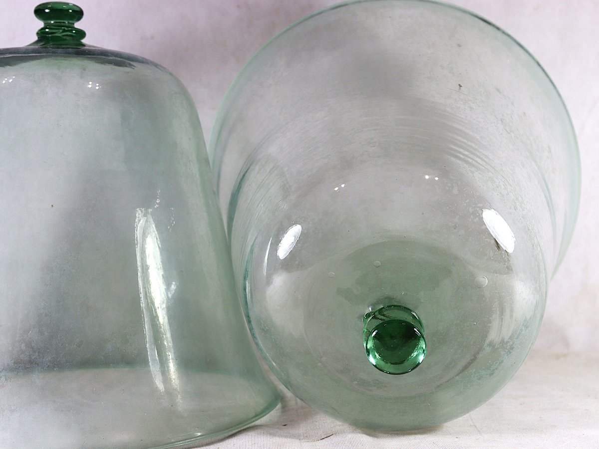 Paire de grandes Cloches de maraîcher en verre soufflé, XIXe-photo-2