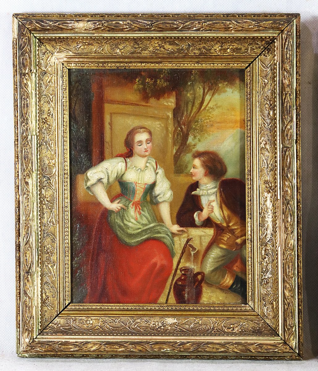 Paire de tableaux HST " Scène Romantique ", XIXe-photo-3