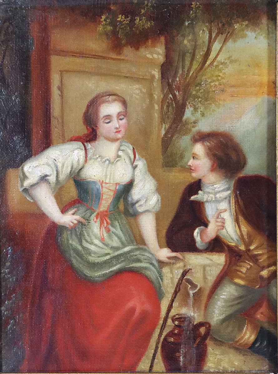 Paire de tableaux HST " Scène Romantique ", XIXe-photo-2