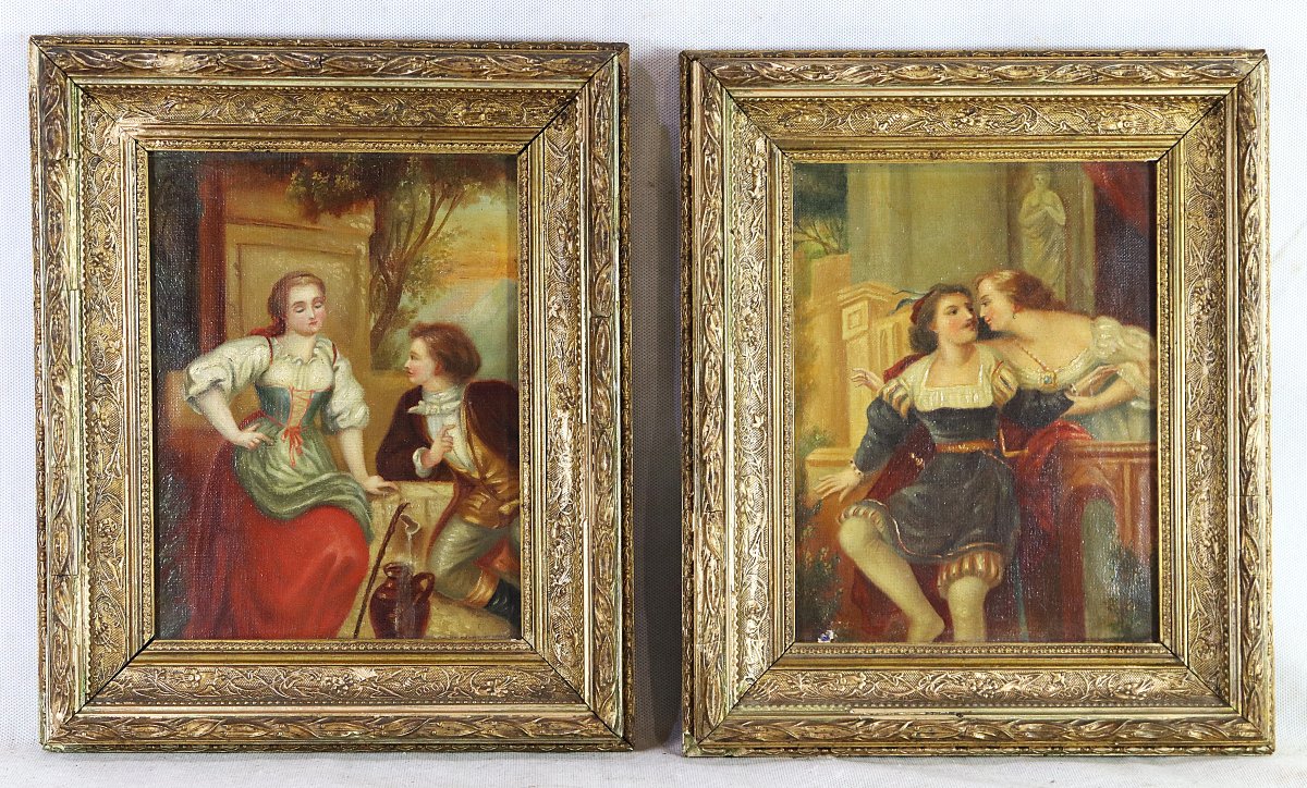 Paire de tableaux HST " Scène Romantique ", XIXe