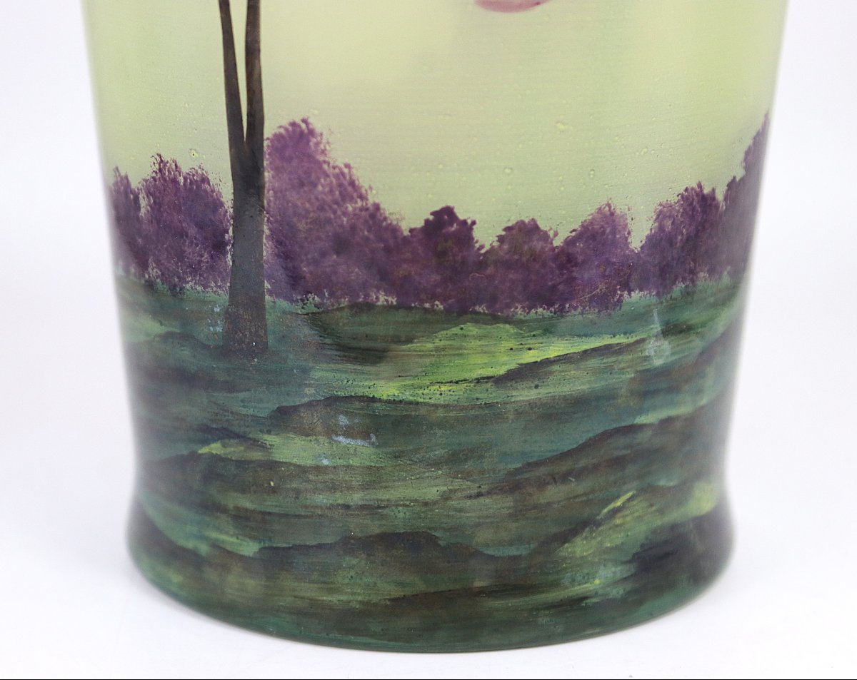 Muller Frères, Luneville: Baluster Vase With A Lake Landscape Design, Signed, 20th Century-photo-1