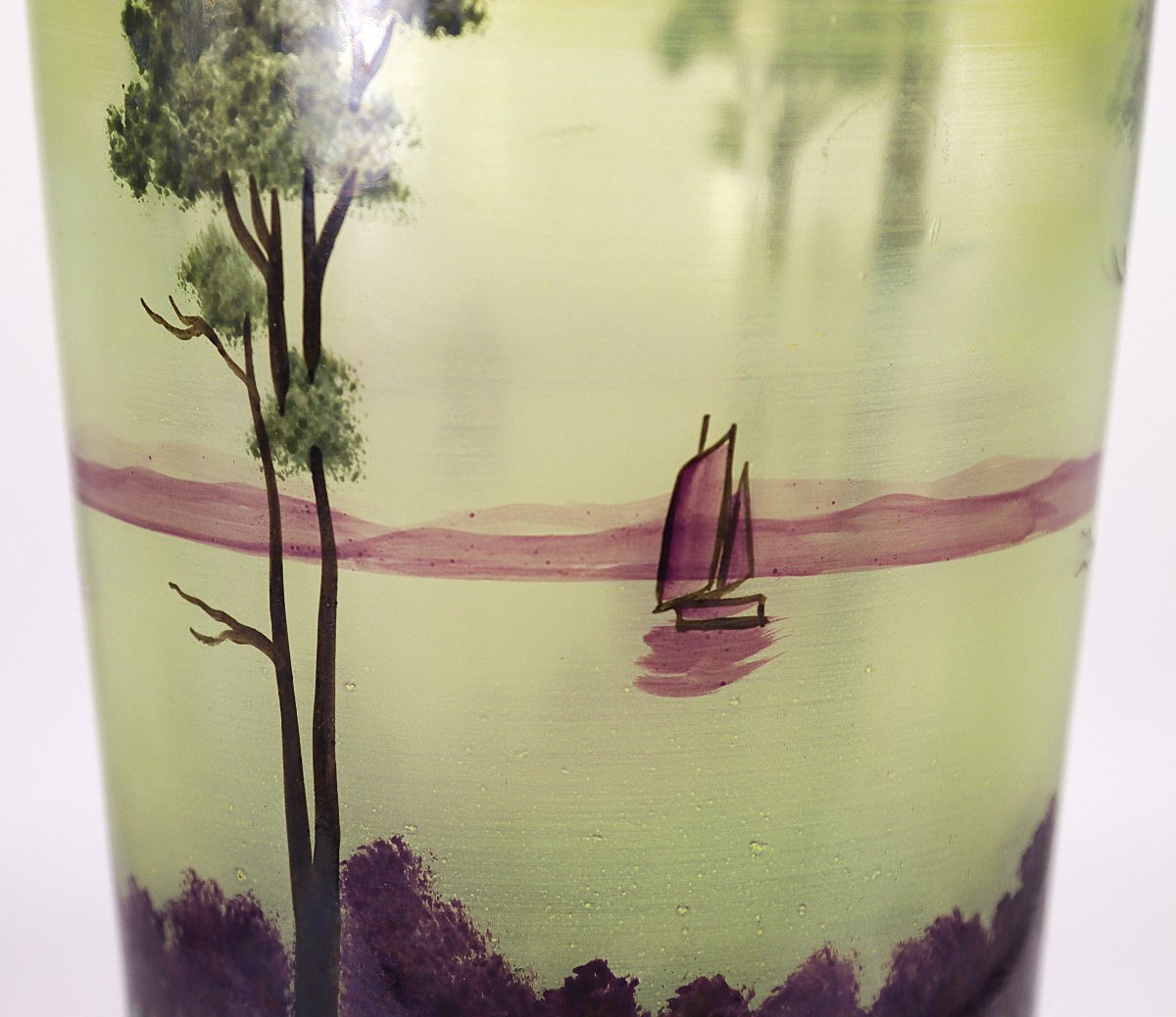 Muller Frères, Luneville: Baluster Vase With A Lake Landscape Design, Signed, 20th Century-photo-2