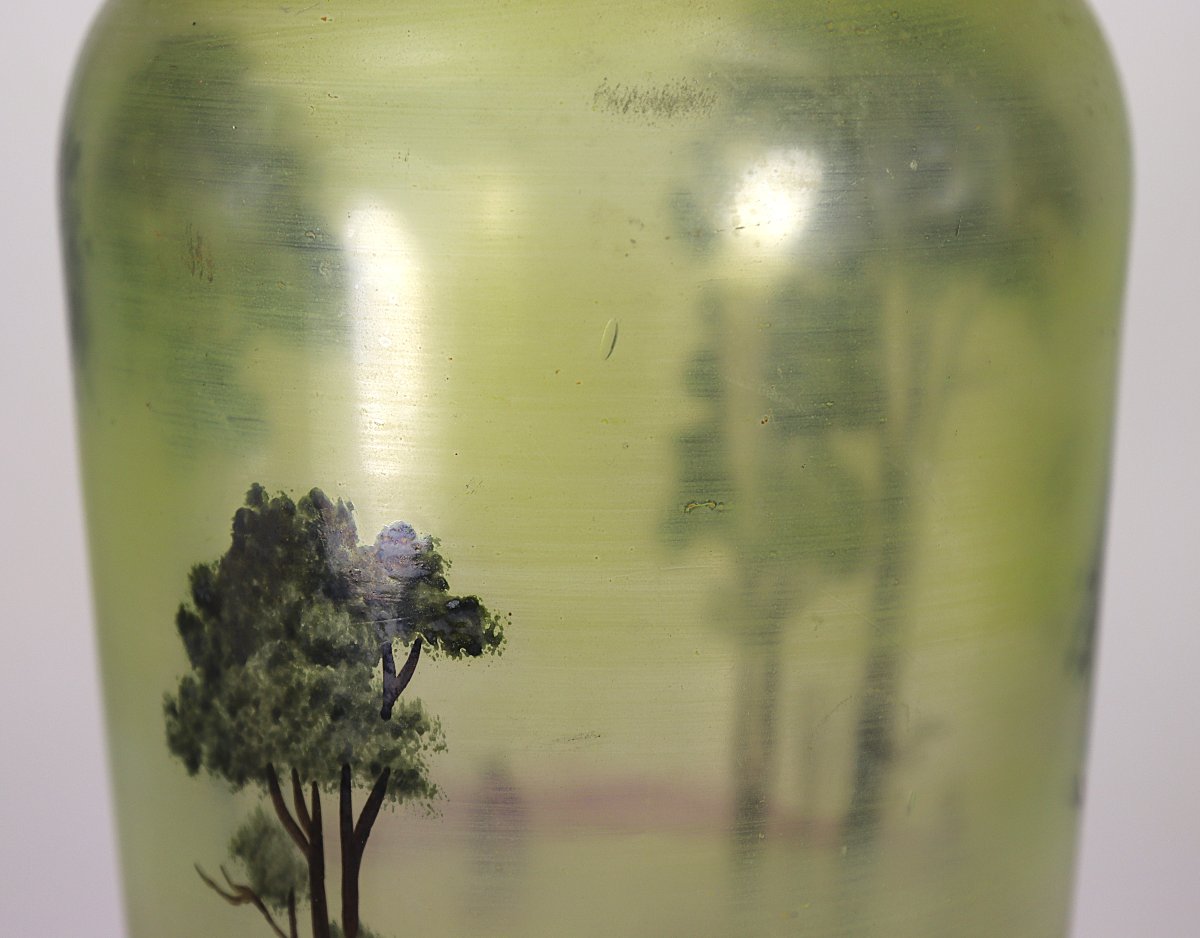 Muller Frères, Luneville: Baluster Vase With A Lake Landscape Design, Signed, 20th Century-photo-3