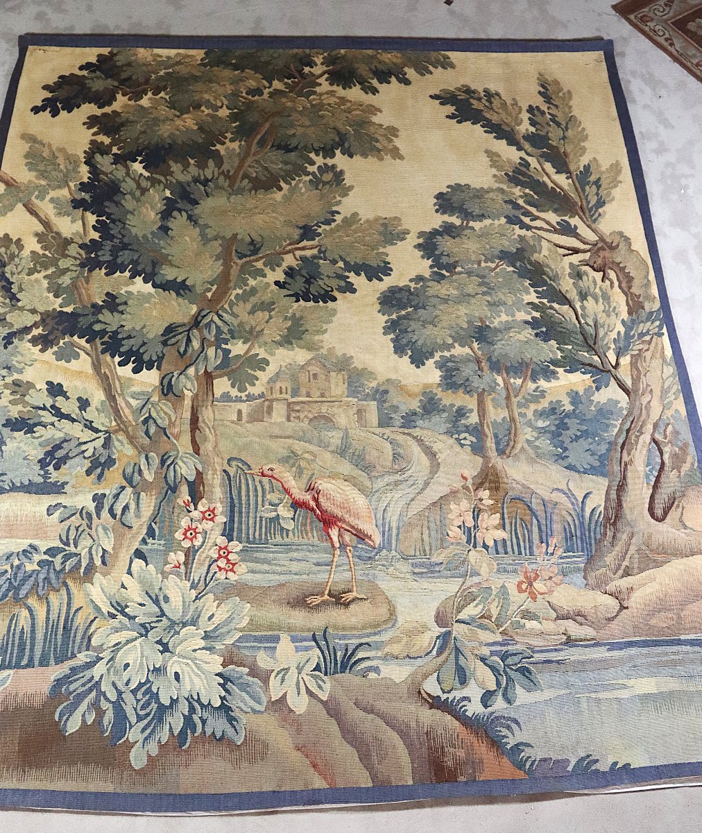 Aubusson, "verdure With A Wading Bird" Tapestry, Early 19th Century-photo-4