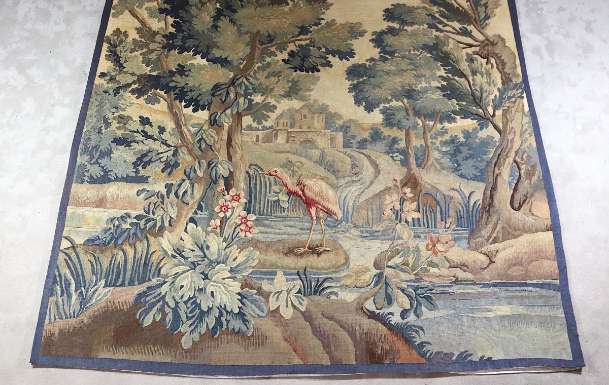 Aubusson, "verdure With A Wading Bird" Tapestry, Early 19th Century-photo-2