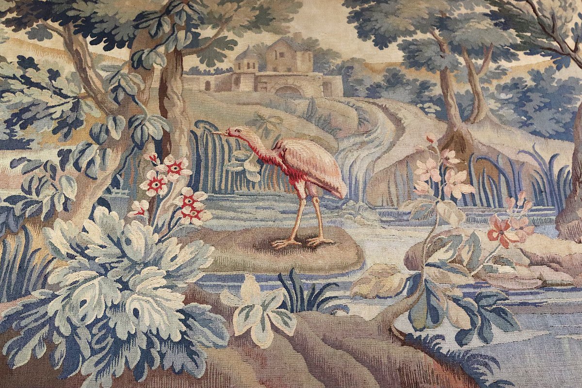Aubusson, "verdure With A Wading Bird" Tapestry, Early 19th Century-photo-7