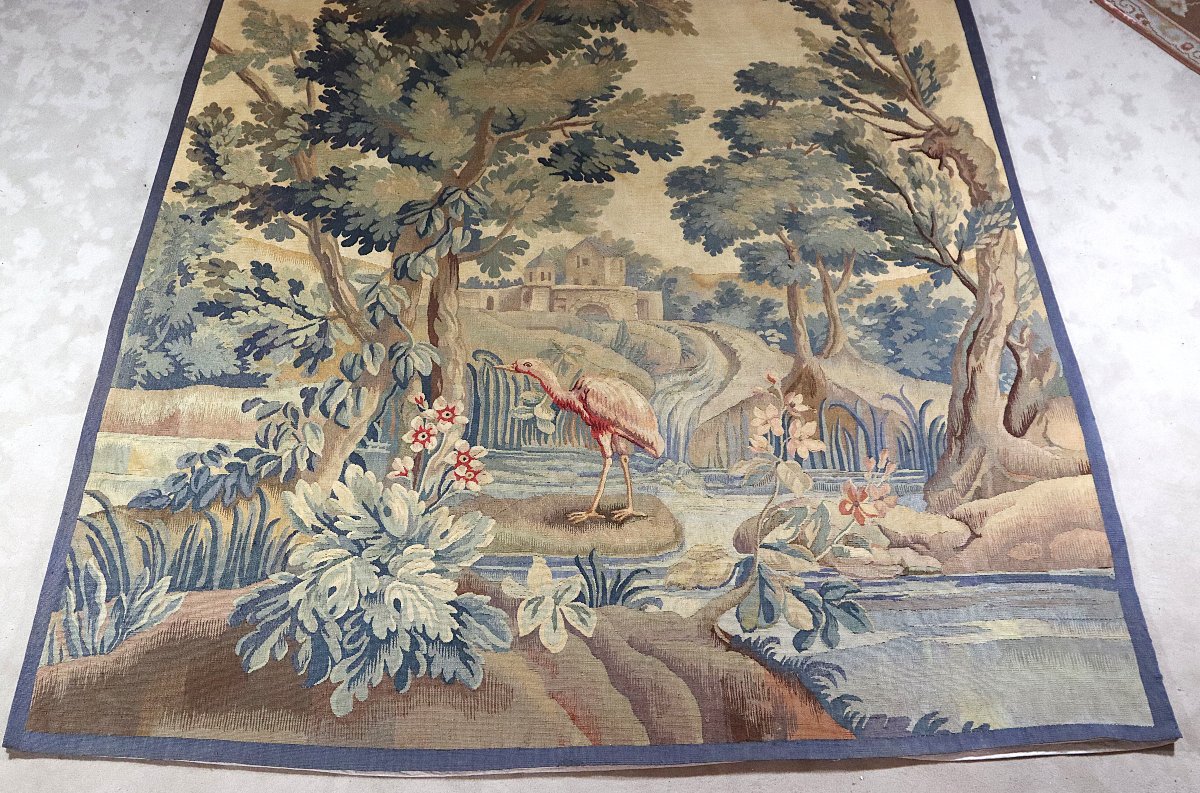 Aubusson, "verdure With A Wading Bird" Tapestry, Early 19th Century-photo-8