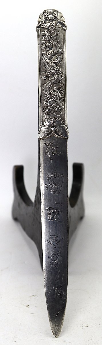 Coupe-papier de lettré en argent massif, Dynastie Qing, Chine fin XIXe-photo-3
