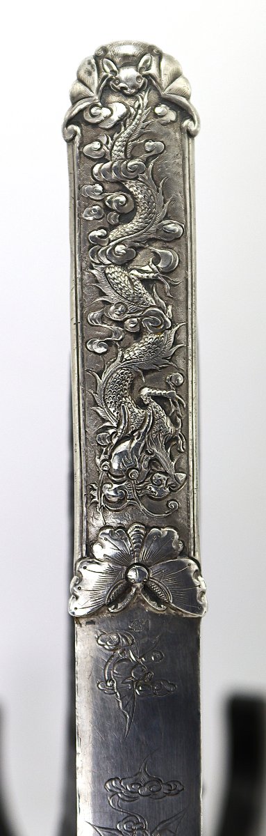 Coupe-papier de lettré en argent massif, Dynastie Qing, Chine fin XIXe-photo-4