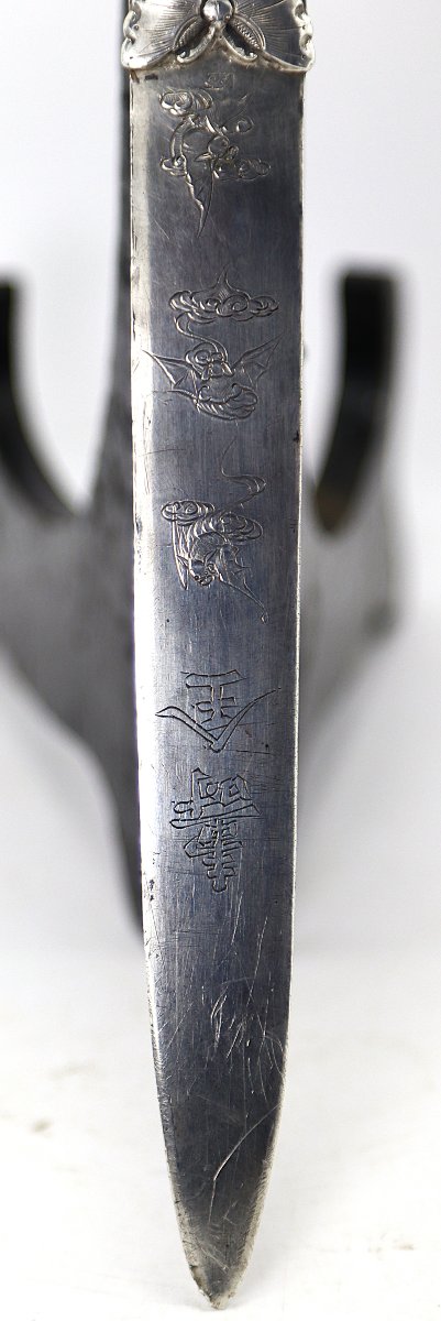 Coupe-papier de lettré en argent massif, Dynastie Qing, Chine fin XIXe-photo-1