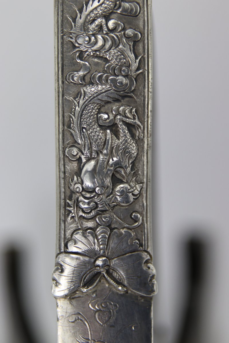 Coupe-papier de lettré en argent massif, Dynastie Qing, Chine fin XIXe-photo-3