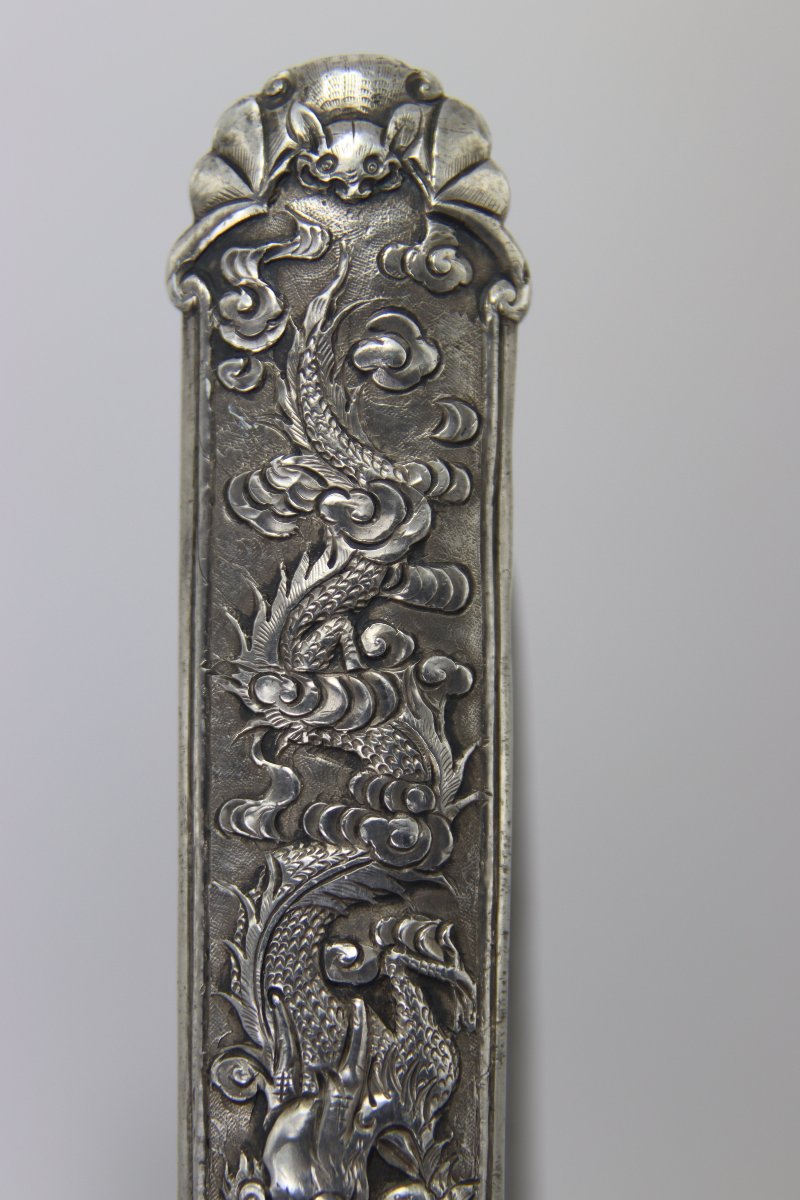 Coupe-papier de lettré en argent massif, Dynastie Qing, Chine fin XIXe-photo-4