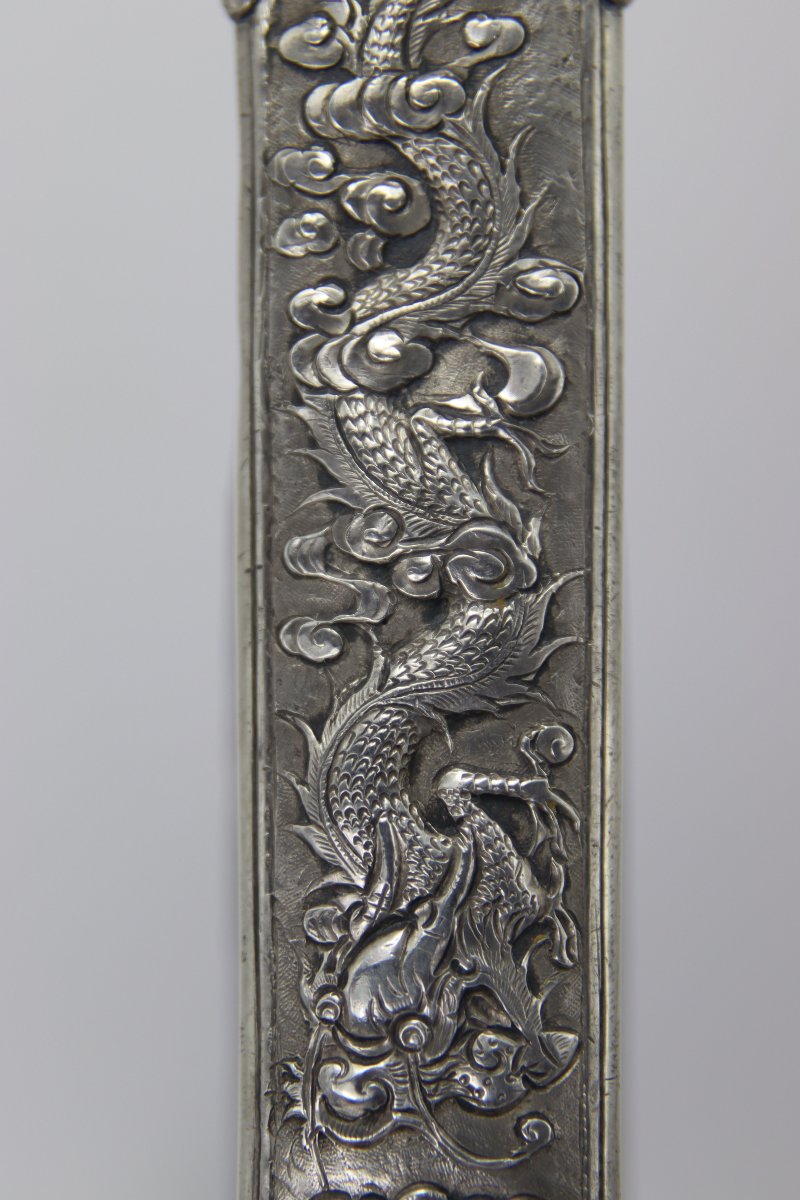 Coupe-papier de lettré en argent massif, Dynastie Qing, Chine fin XIXe-photo-6