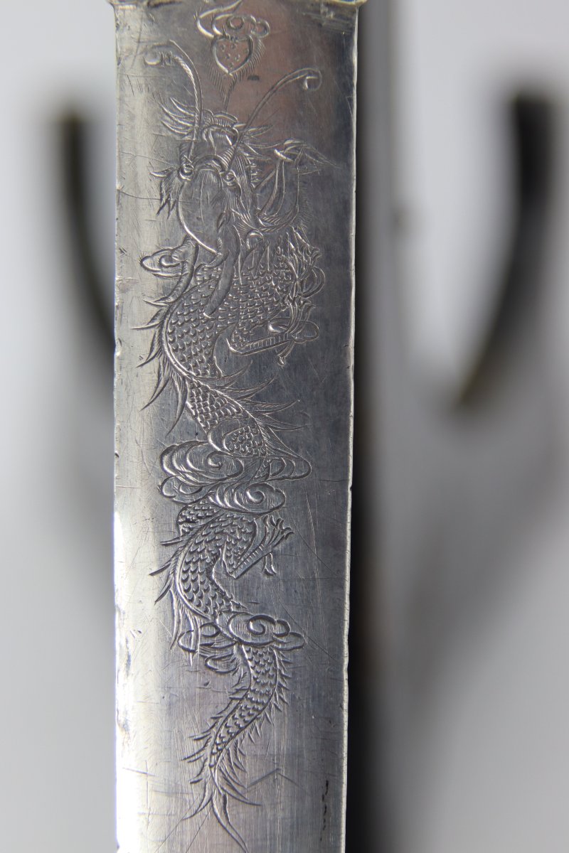 Coupe-papier de lettré en argent massif, Dynastie Qing, Chine fin XIXe-photo-8