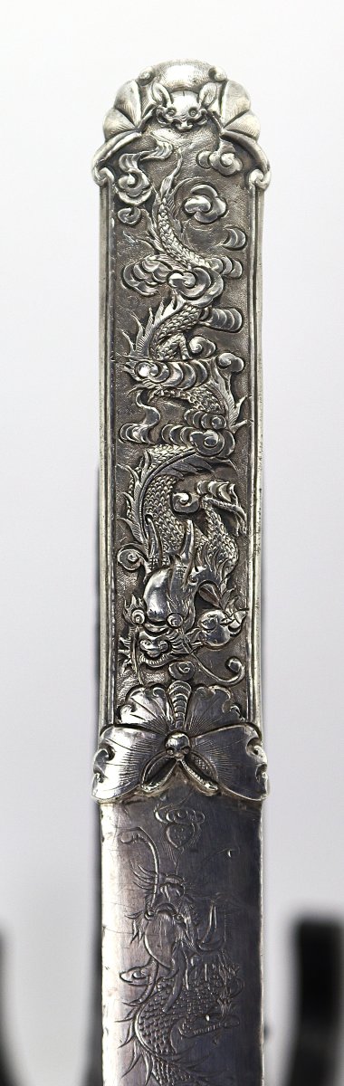 Coupe-papier de lettré en argent massif, Dynastie Qing, Chine fin XIXe
