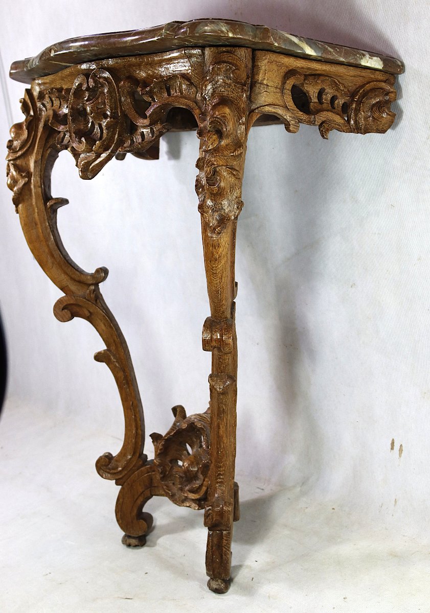 CONSOLE D’APPLIQUE D’EPOQUE REGENCE en chêne, XVIIIe-photo-1