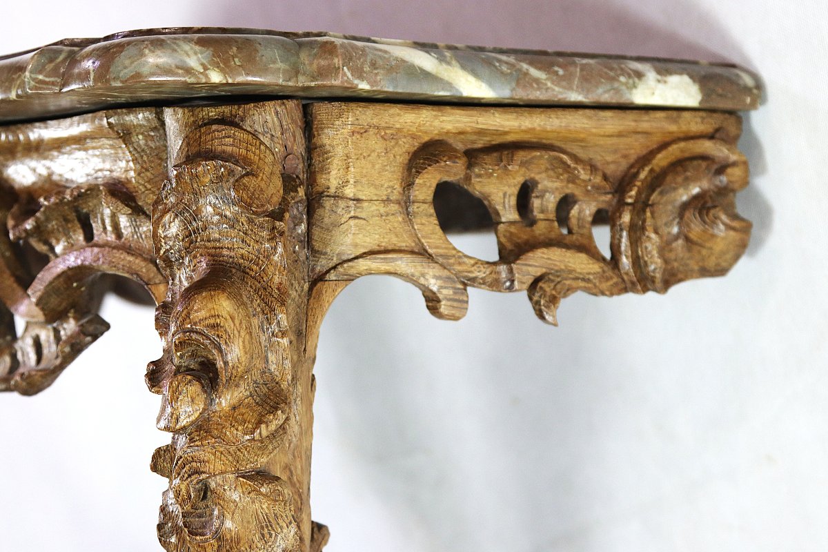 CONSOLE D’APPLIQUE D’EPOQUE REGENCE en chêne, XVIIIe-photo-2