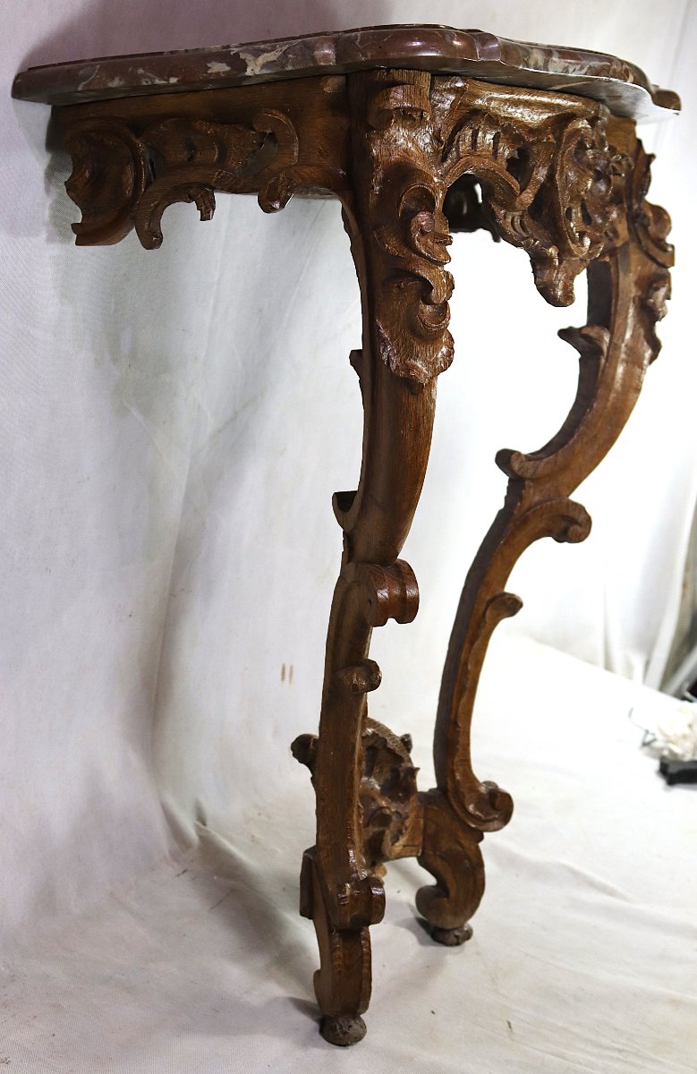 CONSOLE D’APPLIQUE D’EPOQUE REGENCE en chêne, XVIIIe-photo-3