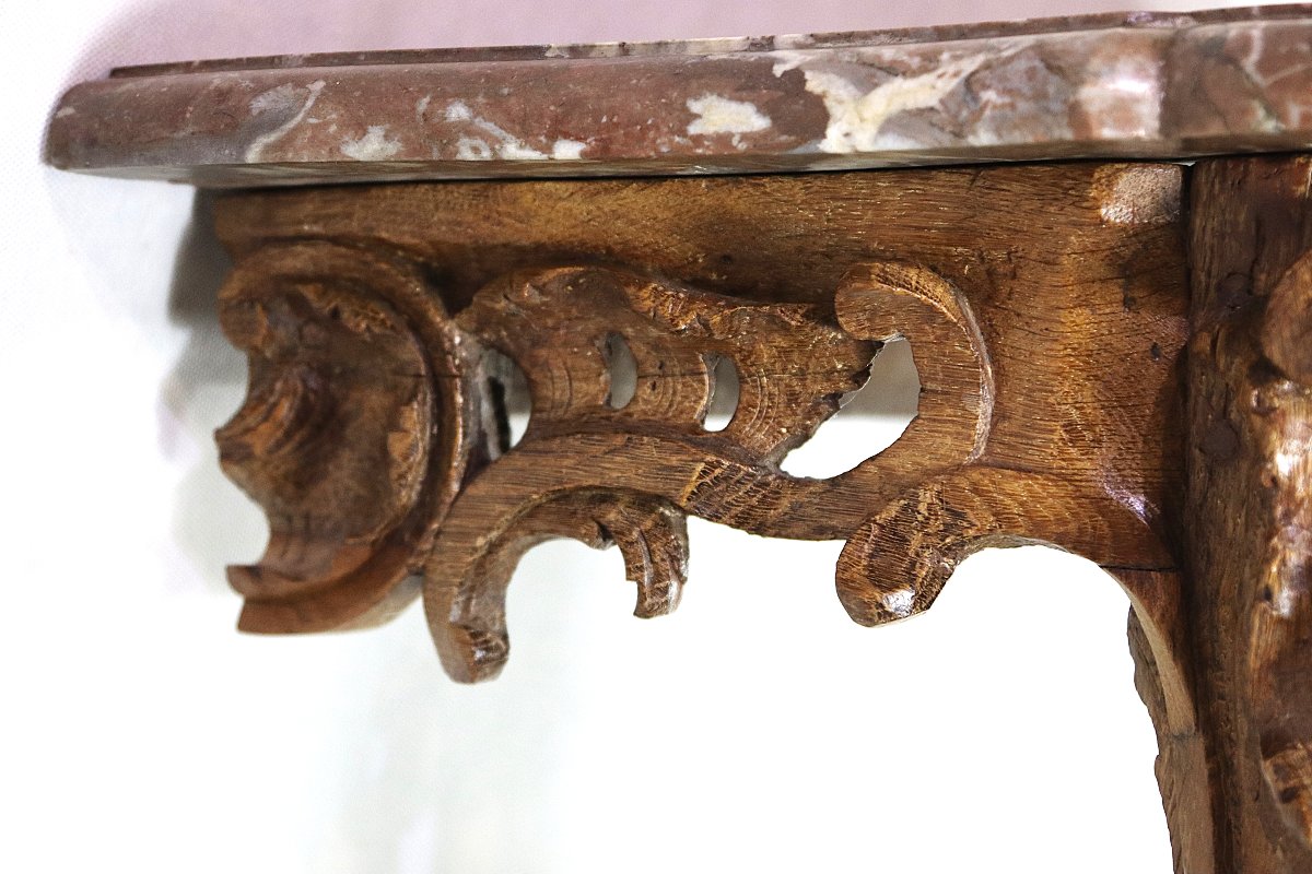 CONSOLE D’APPLIQUE D’EPOQUE REGENCE en chêne, XVIIIe-photo-4