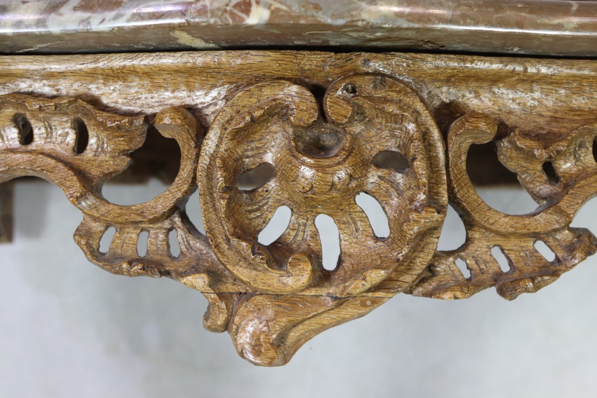 CONSOLE D’APPLIQUE D’EPOQUE REGENCE en chêne, XVIIIe-photo-7