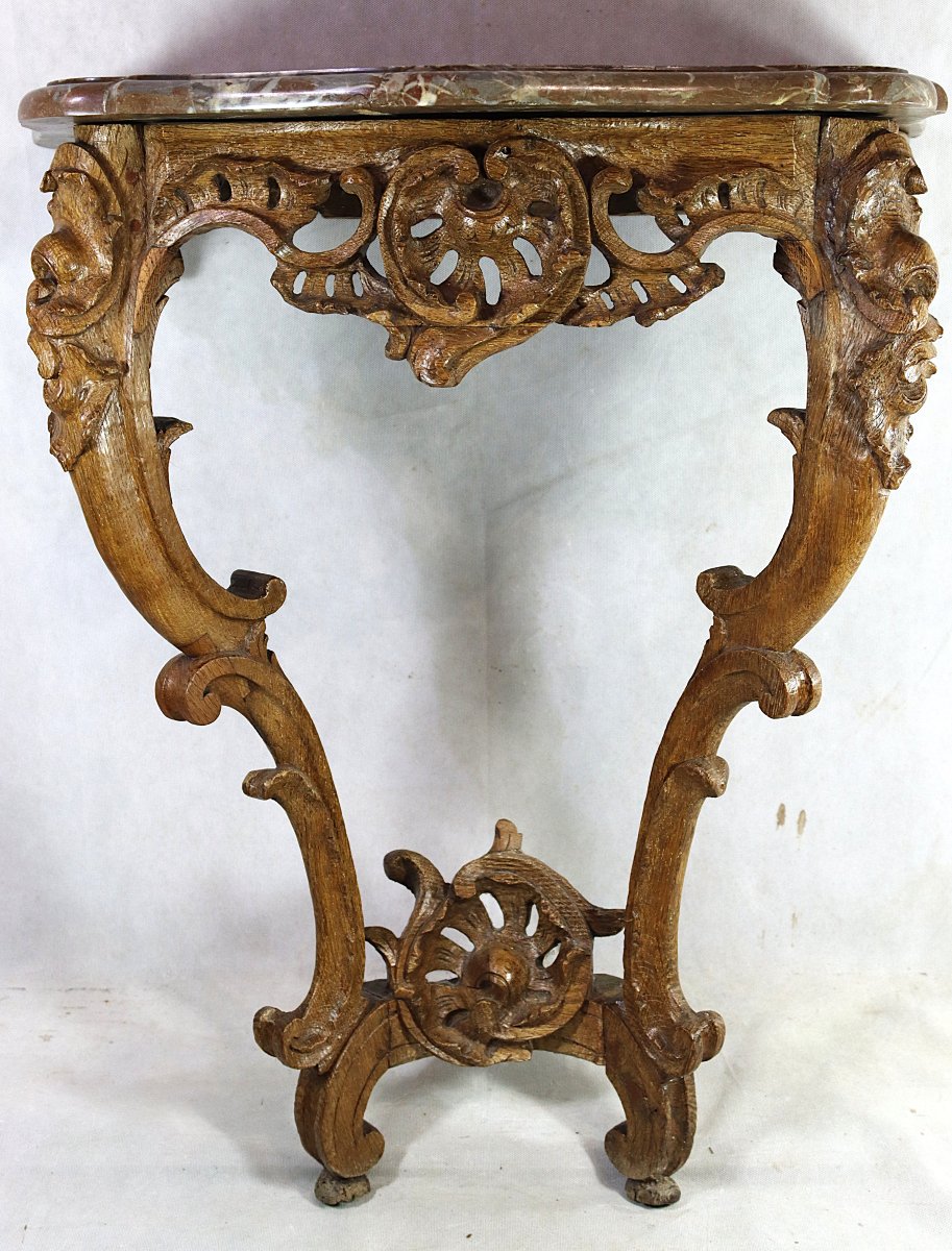 CONSOLE D’APPLIQUE D’EPOQUE REGENCE en chêne, XVIIIe