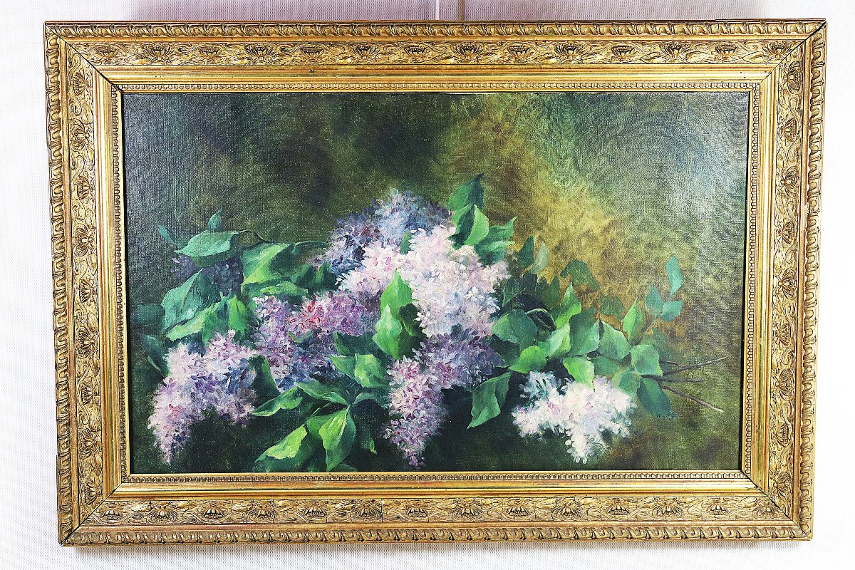Marguerite Cons (19th–20th Centuries), Hst Painting "the Lilacs," Signed And Dated 1908