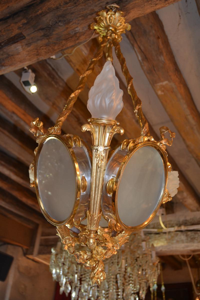 Chandelier In Gilded Bronze Tambourine, Age Nap III-photo-2