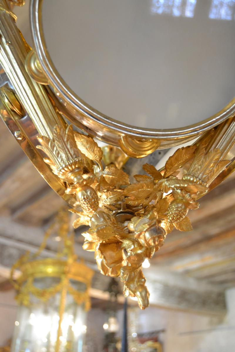 Chandelier In Gilded Bronze Tambourine, Age Nap III-photo-1